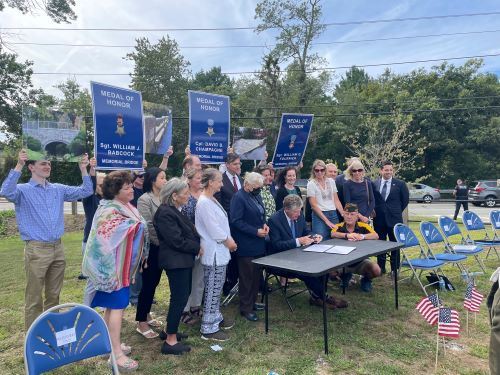 Bridge Ceremony with signage