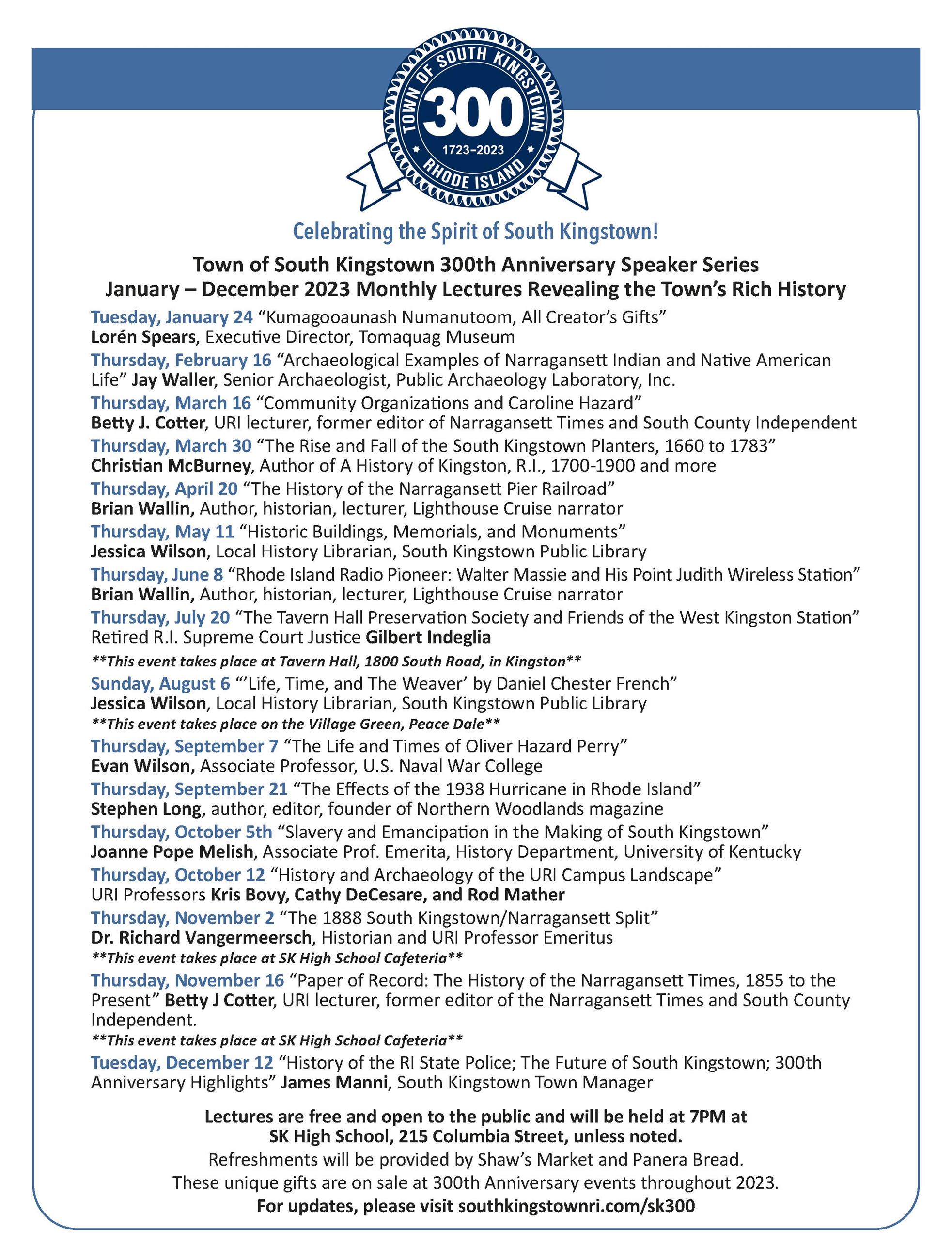 Final 300th Anniversary Speaker Series Flyer