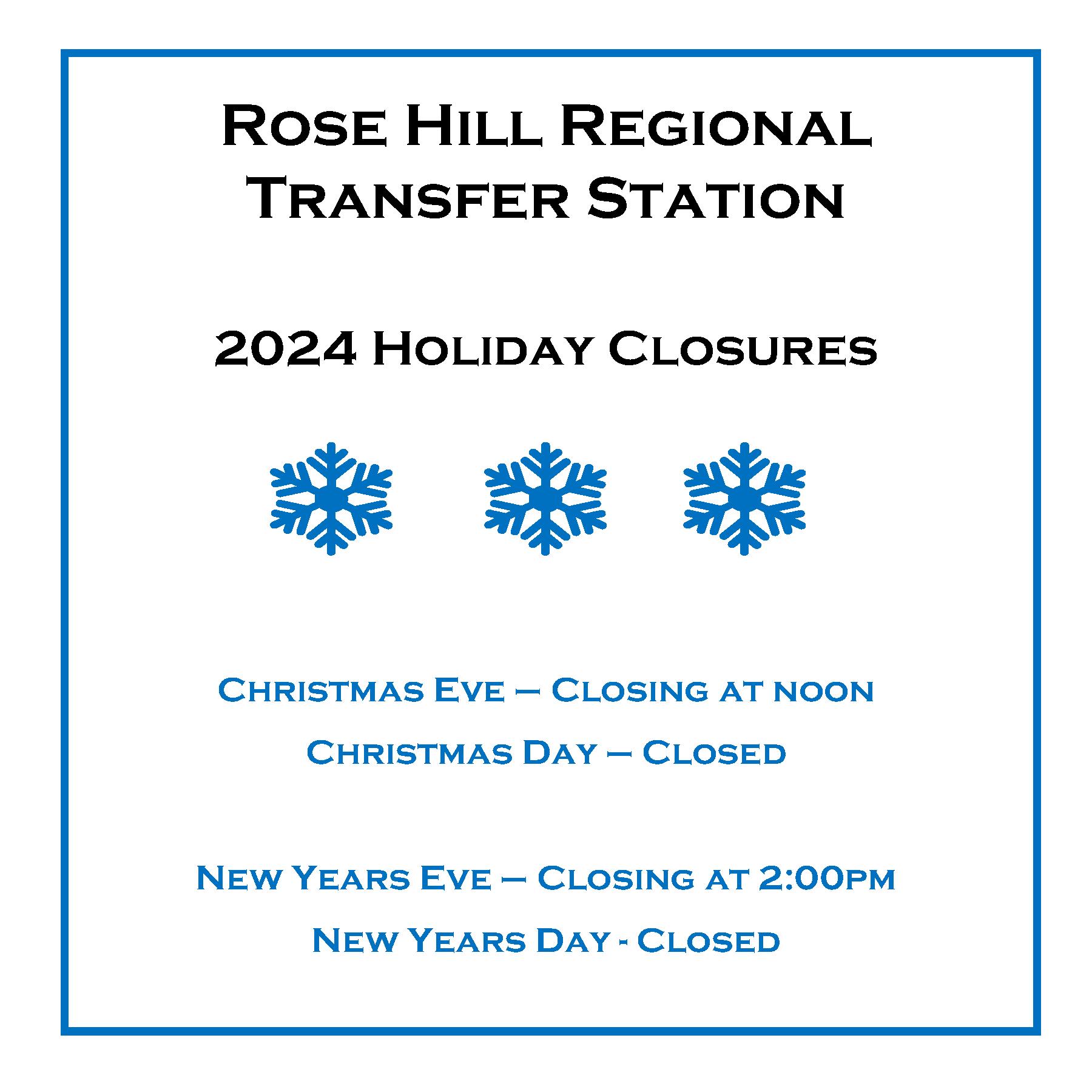 RHRTS Holiday Closures 2024