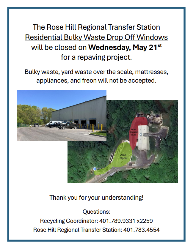 Rose Hill Regional Transfer Station Drop Off Closure May 2025